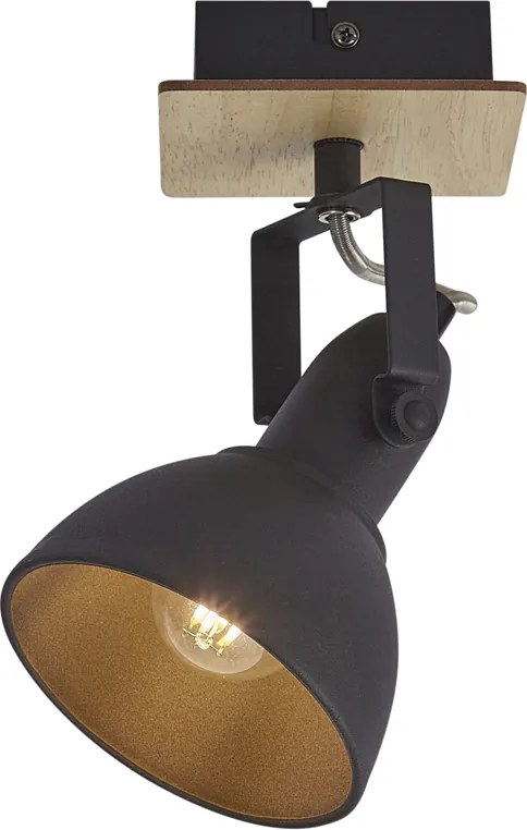 Industriële spot zwart met hout draai- en kantelbaar - Jakub