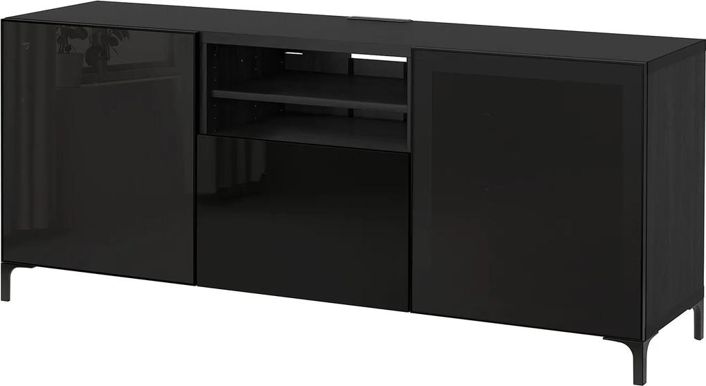 IKEA BESTÅ Tv-meubel met lades 180x40x74 cm Zwartbruin/selsviken hoogglans/zwart rookkleurig glas Zwartbruin/selsviken hoogglans/zwart rookkleurig glas - lKEA