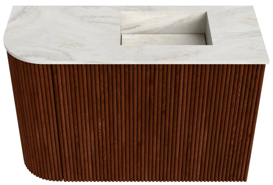 Mondiaz Joya DLux 60cm toiletmeubel ronding links ruby met wastafel faye rechts zonder kraangat ostra