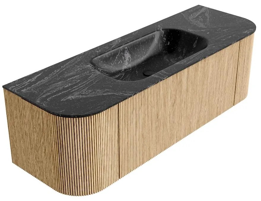 Mondiaz Kurve-dlux 140cm badmeubel ronding links/rechts oak met 1 lade en 2 deuren en wastafel big small midden 1 kraangat lava
