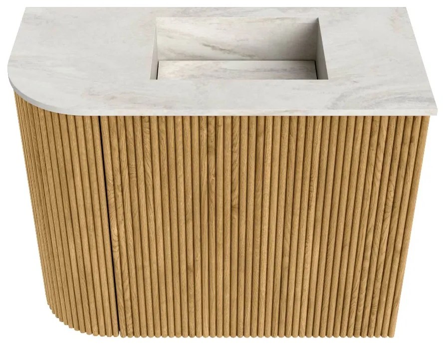 Mondiaz Joya DLux 50cm toiletmeubel ronding links oak met wastafel faye rechts 1 kraangat ostra