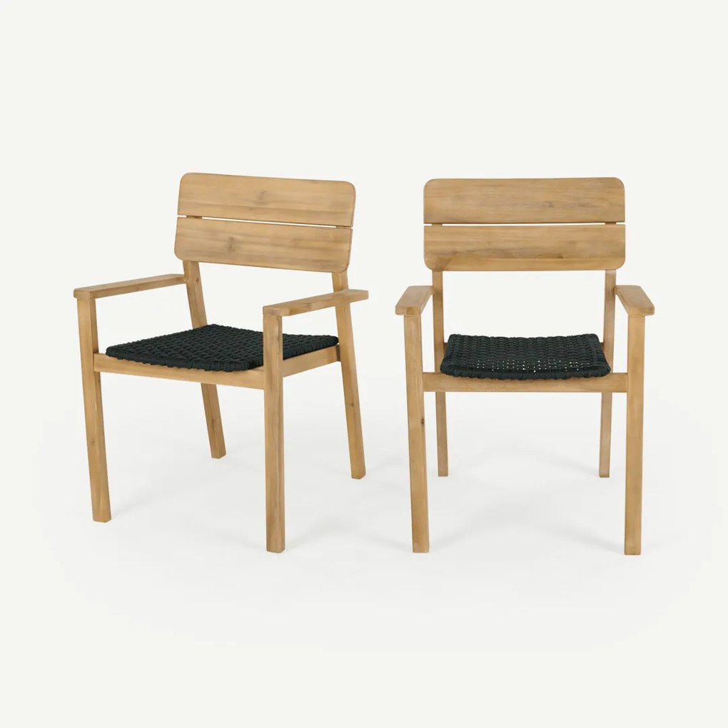 Jala set van 2 stoelen met leuningen voor buiten, acaciahouthout and Spun polyester