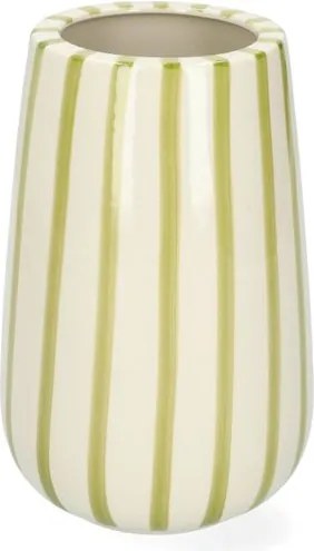 Vaas, steengoed, groen gestreept,Ø11 cm x 17 cm