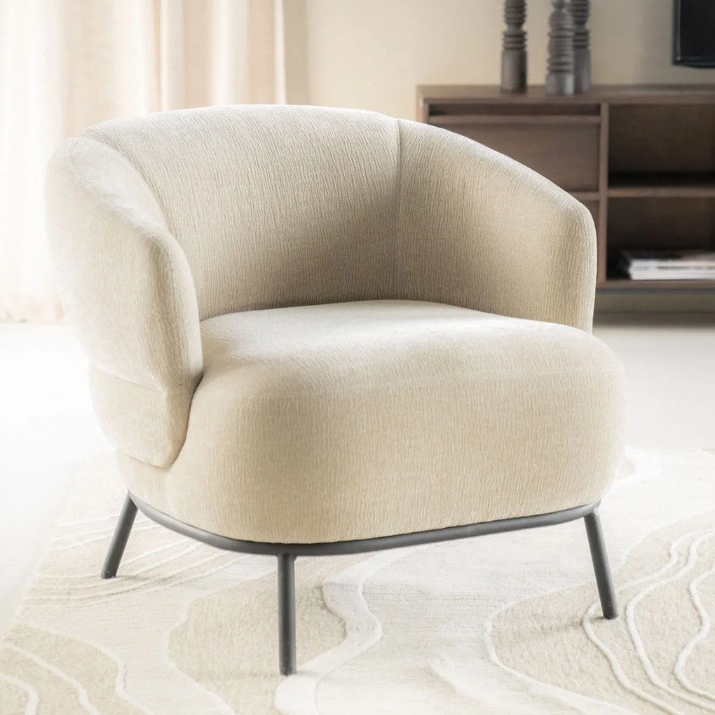 Zachte Fauteuil Beige Met Ronde Rug