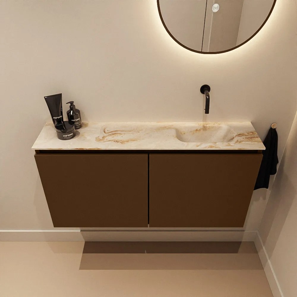 Mondiaz Ture DLux toiletmeubel 100cm rust met wastafel frappe rechts zonder kraangat