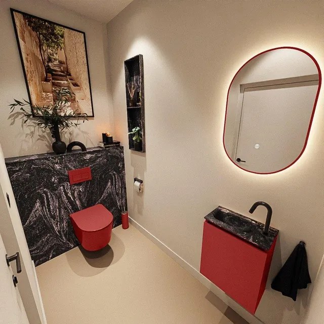 MONDIAZ TURE-DLUX 40cm toiletmeubel Fire. EDEN wastafel Lava positie links. Met 1 kraangat. TUREDX40FIRL1LAV