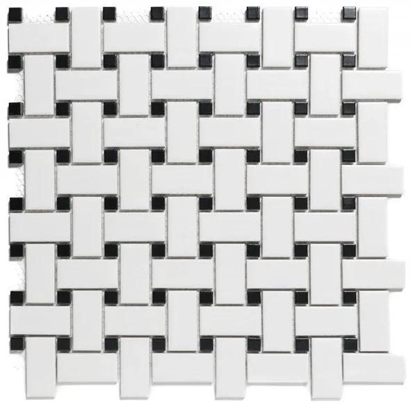 The Mosaic Factory Paris mozaïektegel 2.3x4.8x0.6cm en 1.5x1.5x0.6cm wandtegel voor binnen en buiten basketwave porselein wit met zwart PABW140925