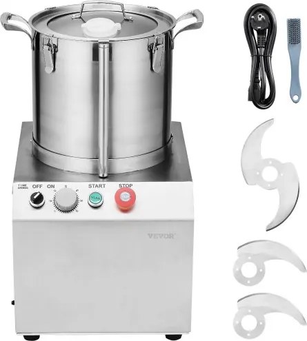 VEVOR Keukenmachine Groentehakker, 15 L Keukenmachine Gemaakt van roestvrij staal van voedingskwaliteit met 2 extra S-vormige messen, Multifunctioneel voor het hakken van groenten, fruit en granen