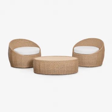 Tuinset Met 2 Fauteuils En Salontafel Van Acaciahout En Synthetisch Riet Clarnyx Natuurlijk - Sklum