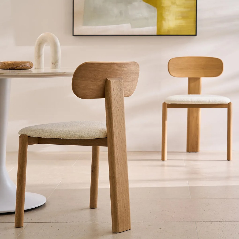 Eiken stoel, fineer en bouclette, Marais