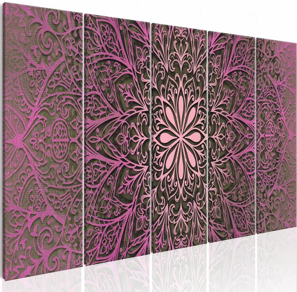 Schilderij - Roze Mandala , roze , 5 luik