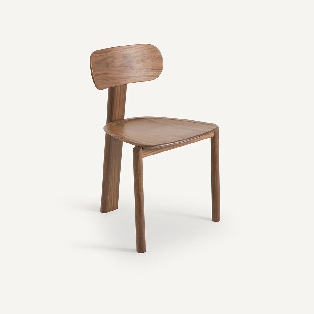 Stoel van notenhout en fineer, 3 poten, MARAIS, ontwerp van Emmanuel Gallina