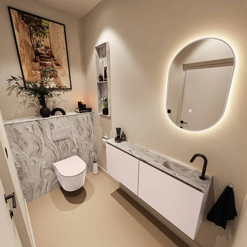 Mondiaz Ture DLux toiletmeubel 120cm rosee met wastafel glace rechts met kraangat