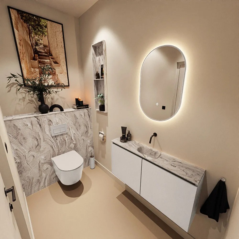 Mondiaz Ture DLux toiletmeubel 100cm linen met wastafel glace midden zonder kraangat