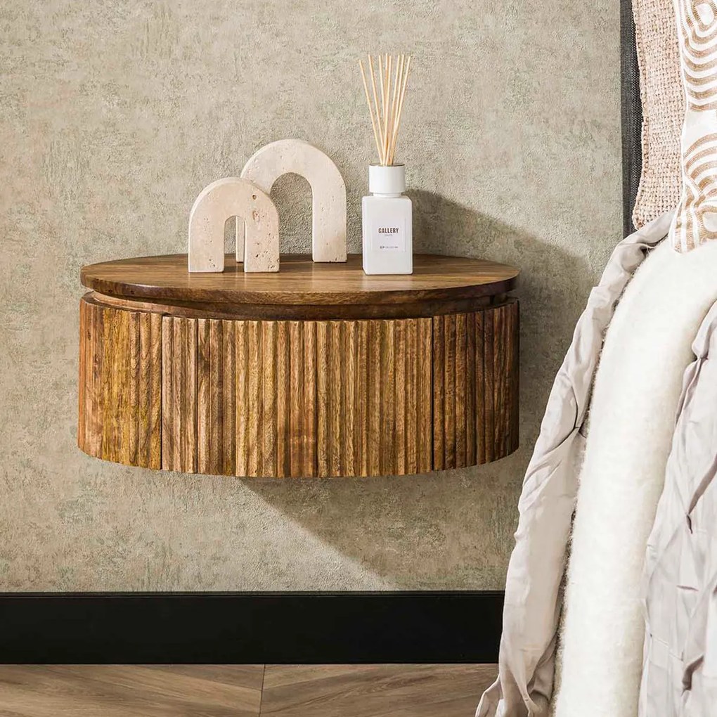 Hangend Nachtkastje Rond Hout - 50x35x20cm.