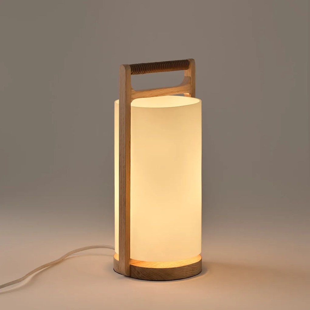 Lamp in massief eik en opaline, Fodéo