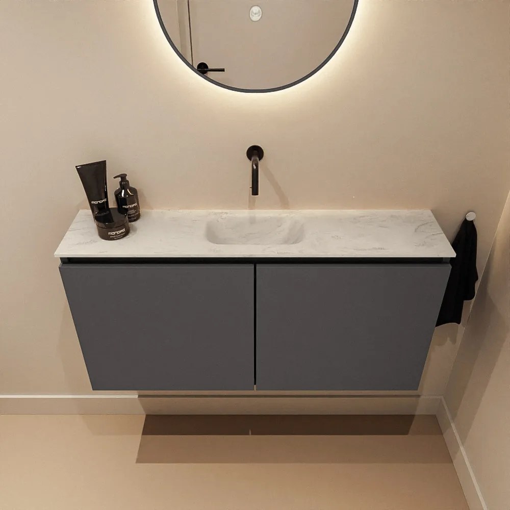 Mondiaz Ture DLux toiletmeubel 100cm dark grey met wastafel opalo midden zonder kraangat