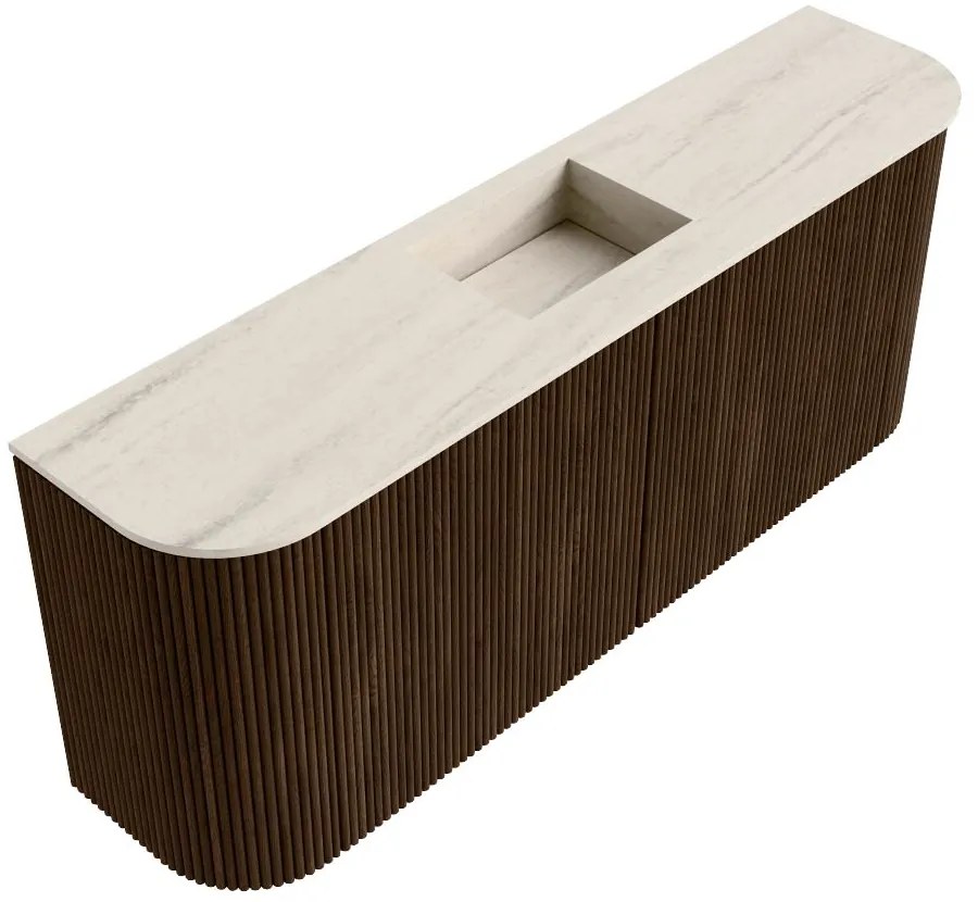 Mondiaz Joya DLux 105cm toiletmeubel ronding links/rechts walnut met wastafel faye midden 1 kraangat meli