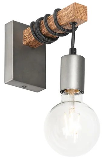 Industriële wandlamp staal met bruin - Gallow
