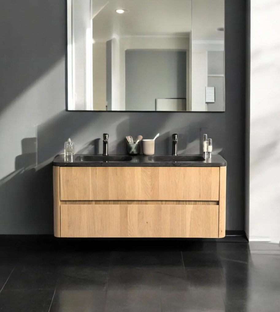 B-Stone Branson badkamermeubel eiken met natuurstenen dubbele wastafel 120cm
