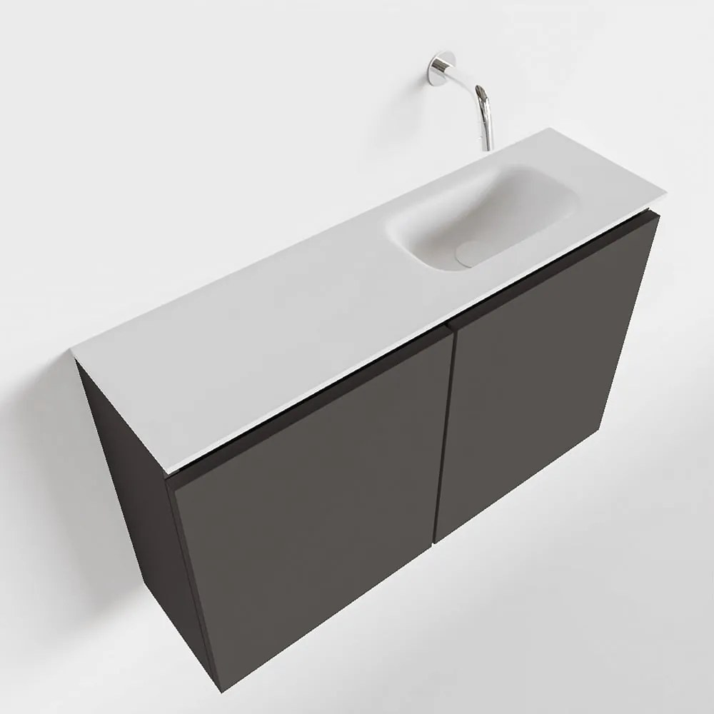 Mondiaz Ture 80cm toiletmeubel dark grey met wastafel talc rechts geen kraangat