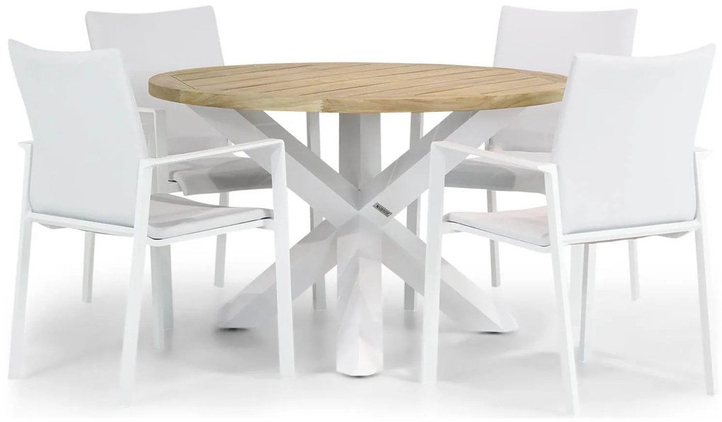 Tuinset Ronde Tuintafel 4 personen 120 cm Aluminium/textileen Wit  Lifestyle Garden Furniture Rome/Wellington