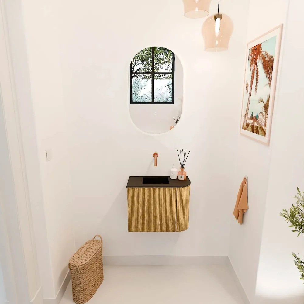 Mondiaz Joya 50cm toiletmeubel ronding rechts oak met wastafel faye links zonder kraangat urban