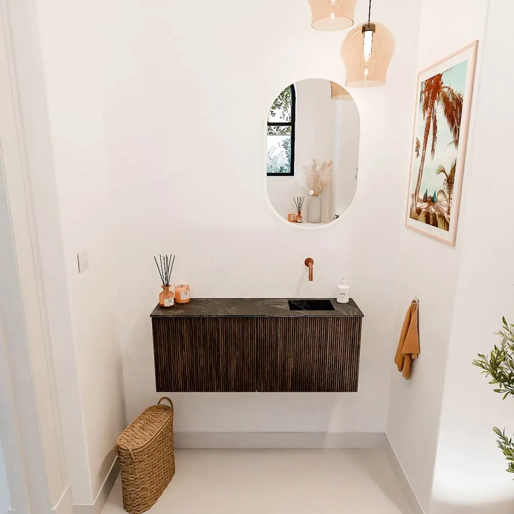 Mondiaz Joya DLux 100cm toiletmeubel walnut met wastafel faye rechts zonder kraangat lava