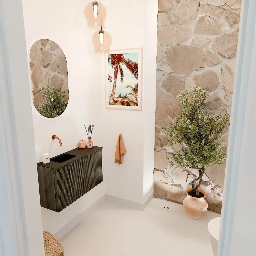 Mondiaz Joya 70cm toiletmeubel shadow met wastafel faye links zonder kraangat urban