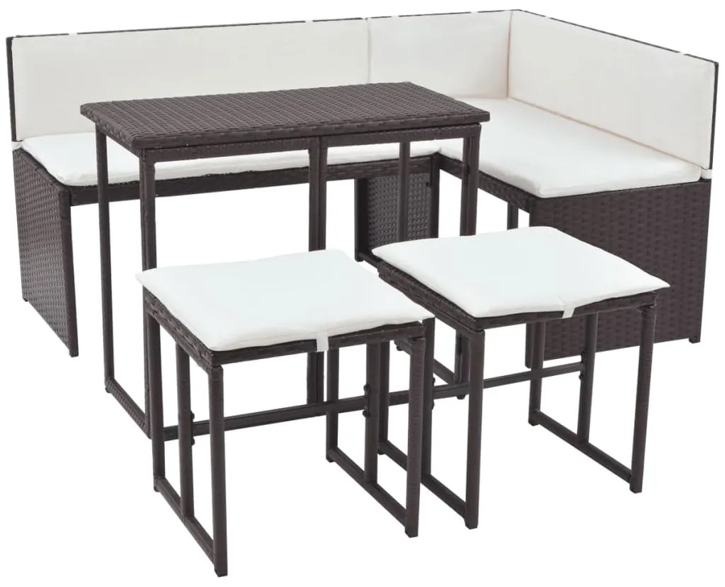 vidaXL 5-delige Tuinset staal poly rattan bruin