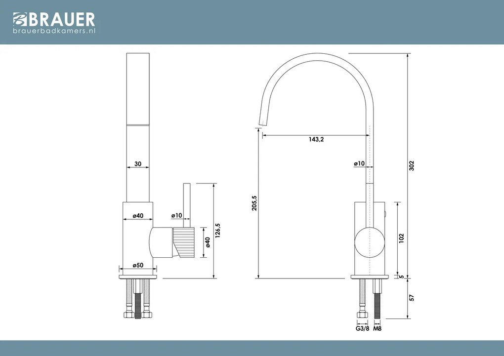 Brauer Stripe wastafelkraan met draaibare platte uitloop model A zwart mat
