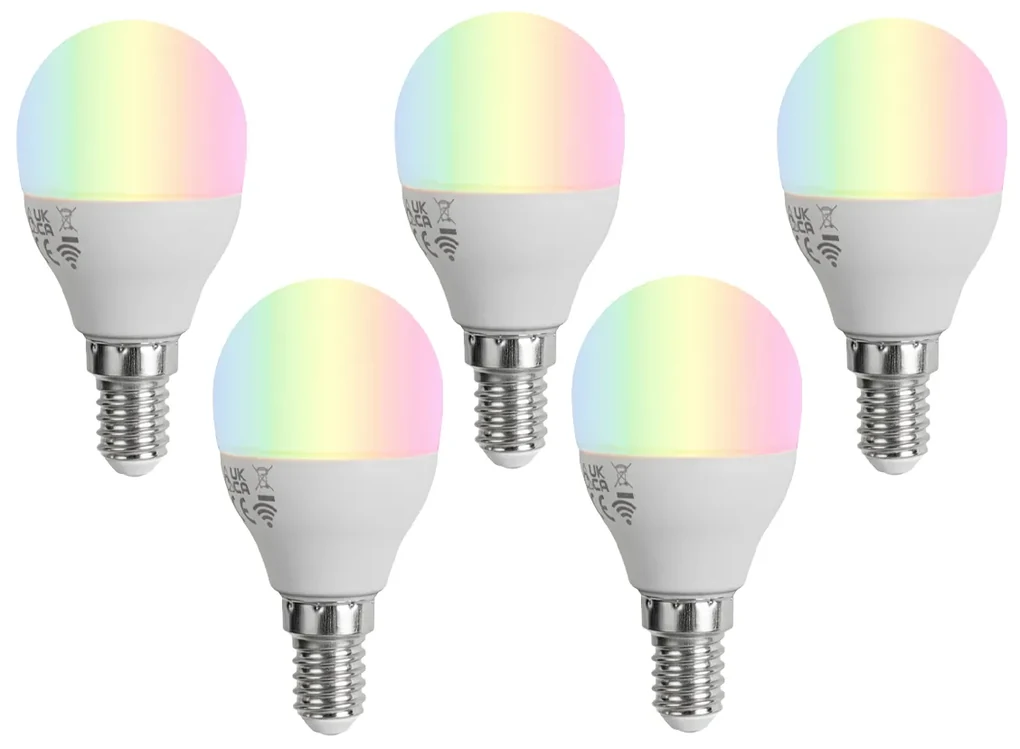 Set van 5 Smart E14 LED lampen G45 opaal RGBW 4.9W 470 lm 2700-6500K