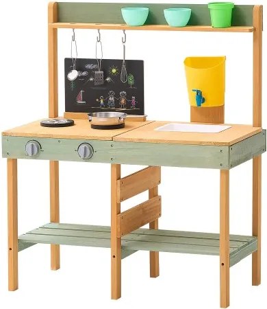 VEVOR Modderkeuken 762x391x914 mm, Speelkeukenset, Kinderkeuken, Houten speelgoed voor peuters en kleuters, Speelkeuken met plantenbak, Fornuizen, Tank, Kraan, Schoolbord, Kookgerei, Potten en Accessoires
