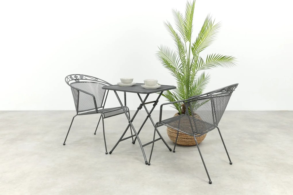 Elegance stapelbare balkonset 3-delig strekmetaal 60x60 cm. - Antraciet