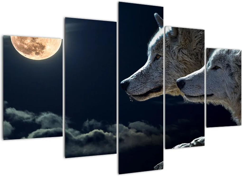 Schilderij - Wolfen huilen naar de maan (150x105 cm), 40 andere afmetingen