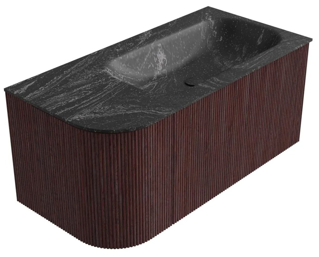 Mondiaz Kurve-dlux 95cm badmeubel ronding links ruby met 1 lade en deur en wastafel big small rechts zonder kraangat lava
