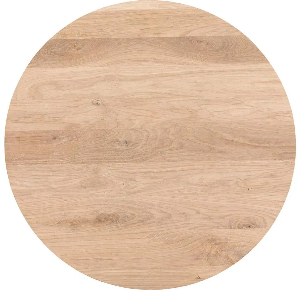 Goossens Nachtkastje Runt, Voet rond metaal ral 9005 zwart, blad massief eik