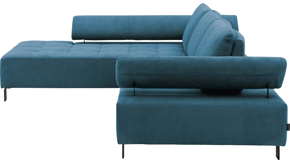 Goossens Bank Alvin blauw, stof, 3-zits, modern design met chaise longue links