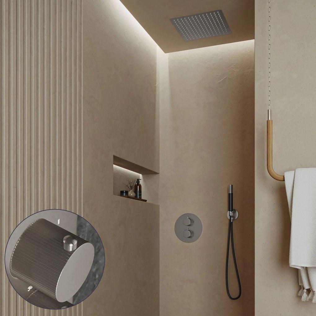 Saniclear Cube Stripes Pro inbouw regendouche rond met inbouw douchekop 30x30cm en staafhanddouche RVS