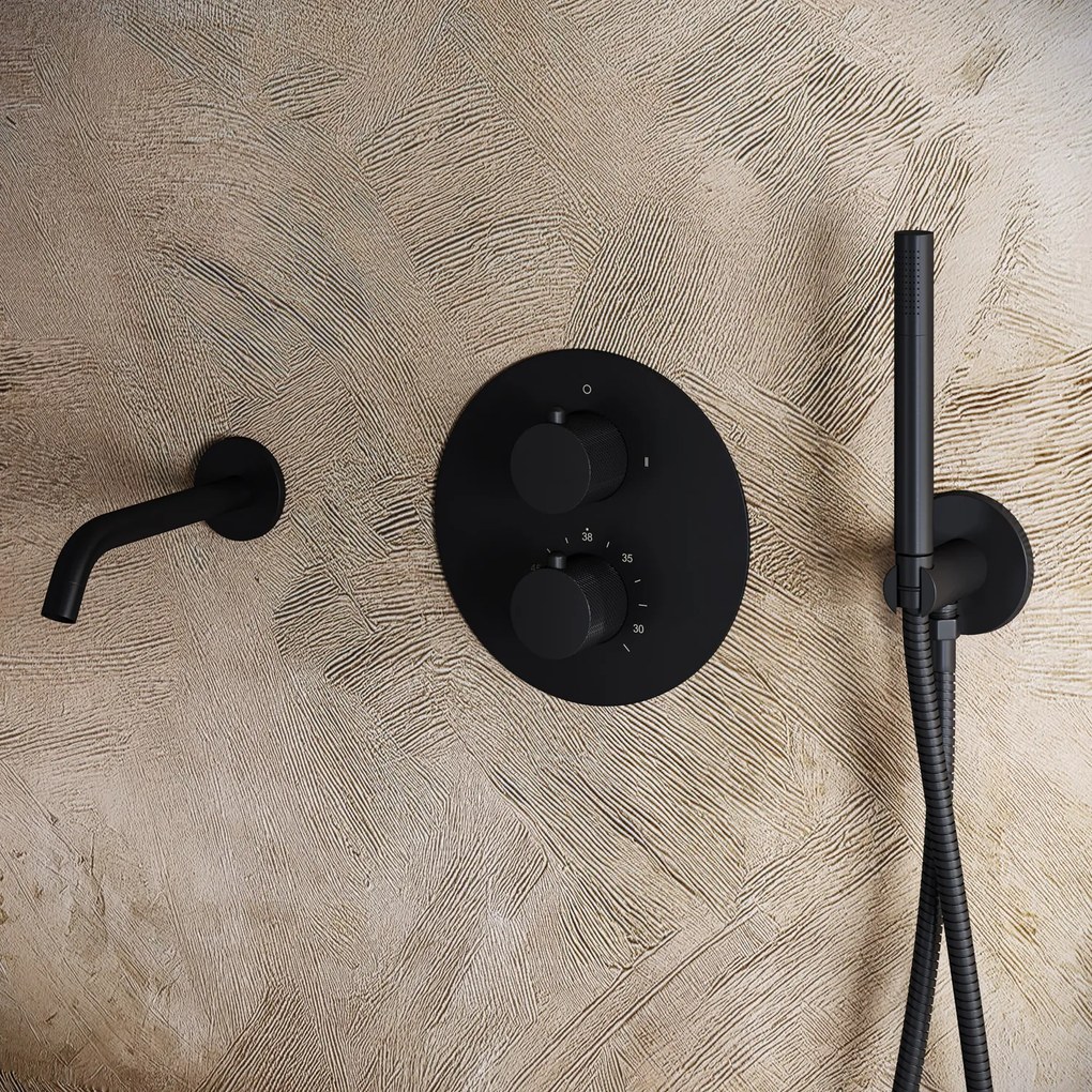 Saniclear Nero Curved rond inbouw thermostaat met inbouwdeel zwart mat