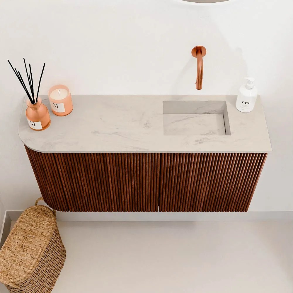 Mondiaz Joya DLux 80cm toiletmeubel ronding links ruby met wastafel faye rechts zonder kraangat opalo