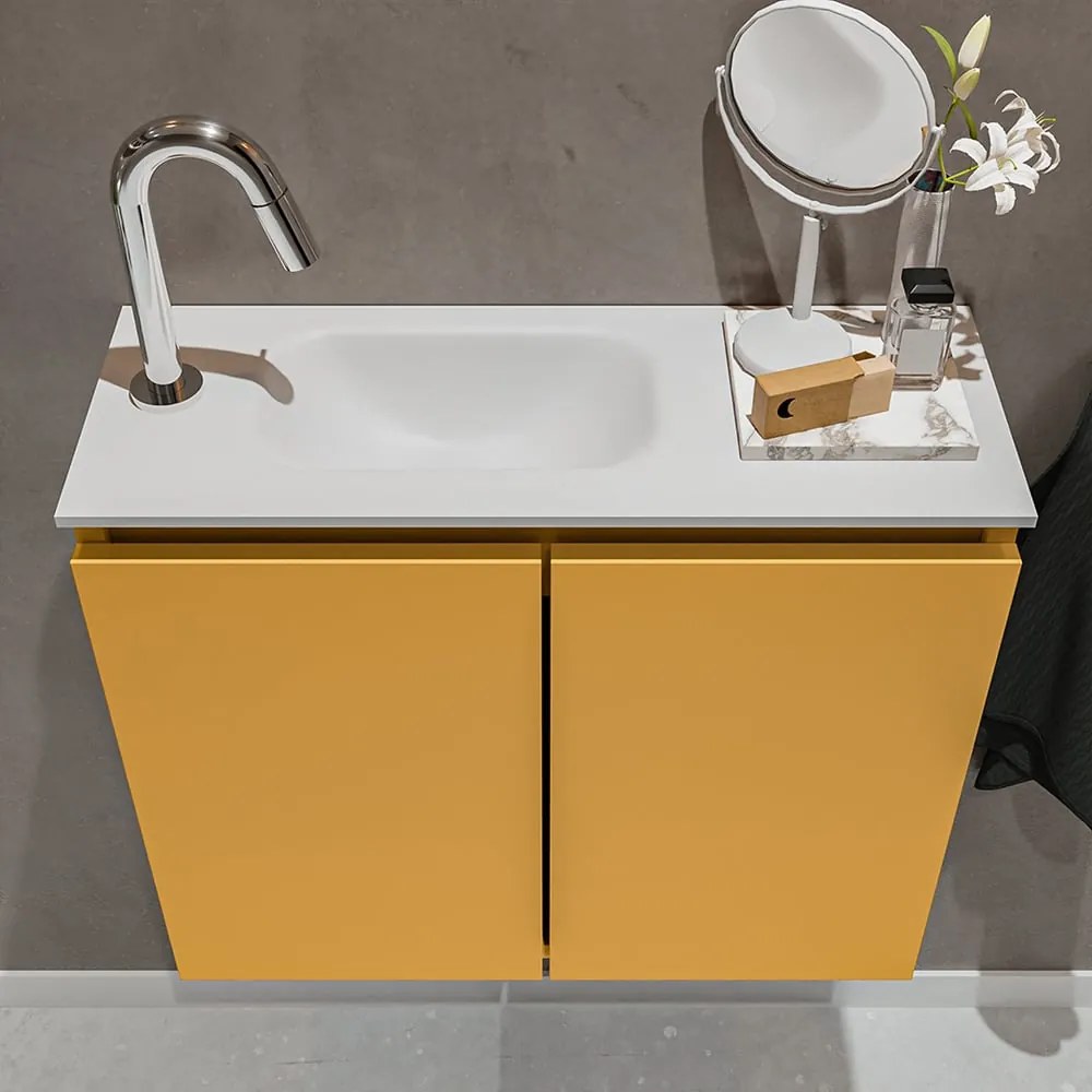 Mondiaz Ture 60cm toiletmeubel ocher met wastafel talc links 1 kraangat