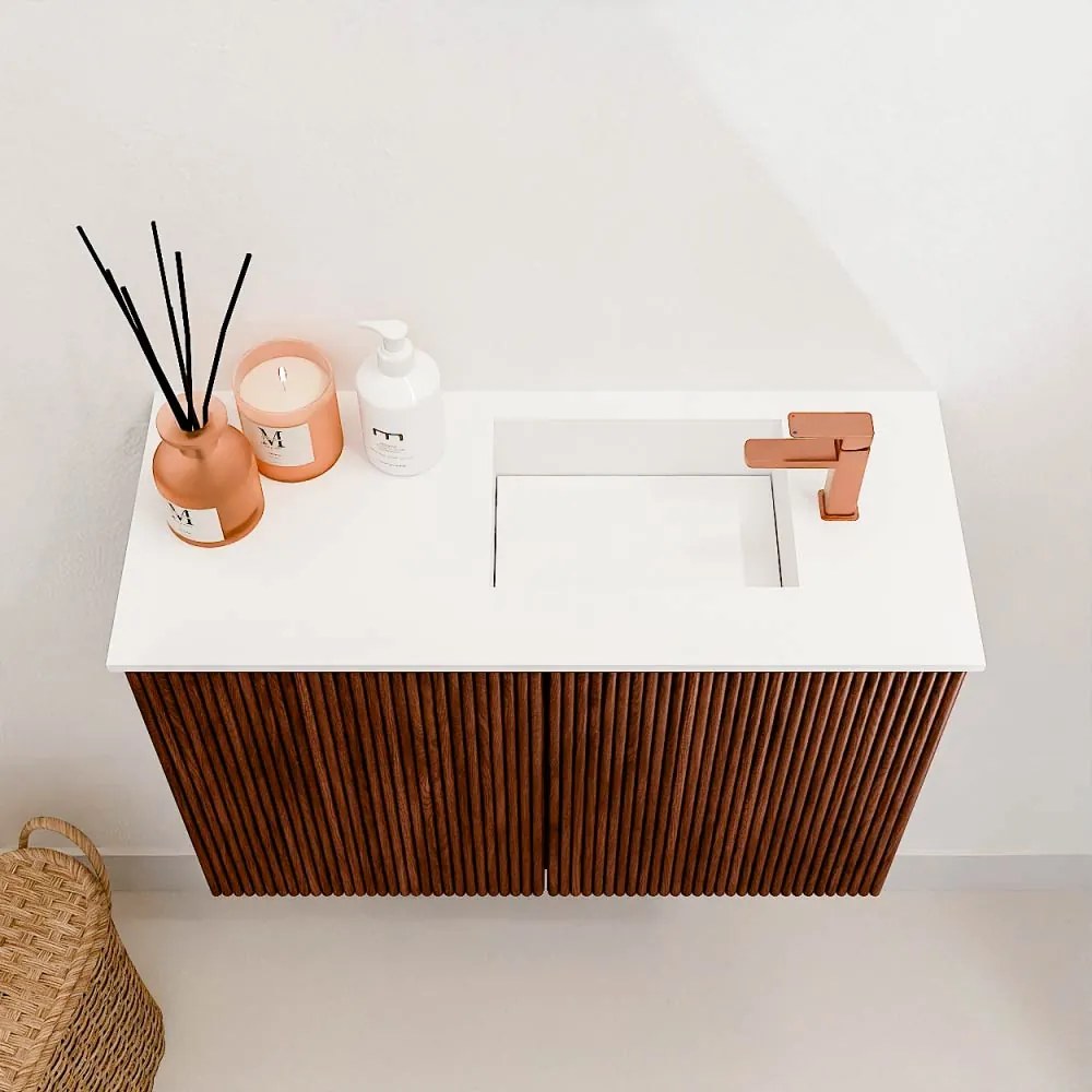 Mondiaz Joya 60cm toiletmeubel ruby met wastafel faye rechts 1 kraangat talc
