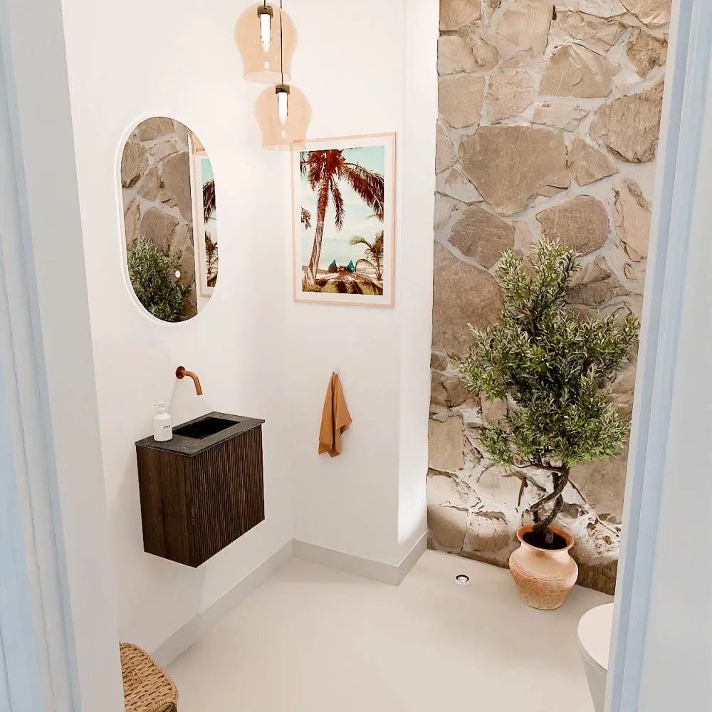 Mondiaz Joya DLux 40cm toiletmeubel walnut met wastafel faye rechts zonder kraangat lava