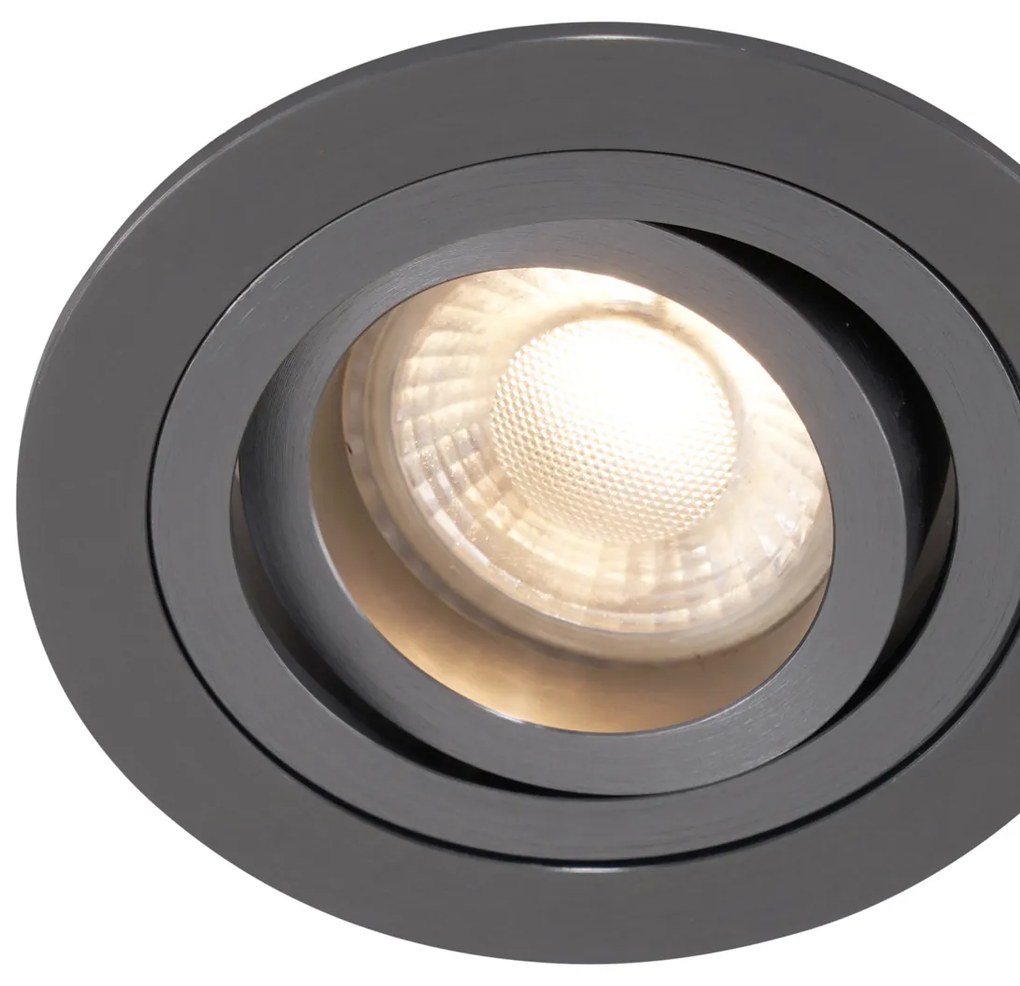 Set van 6 Moderne inbouwspot gunmetal GU10 50mm rond kantelbaar - Rondoo GU10 Binnenverlichting Lamp