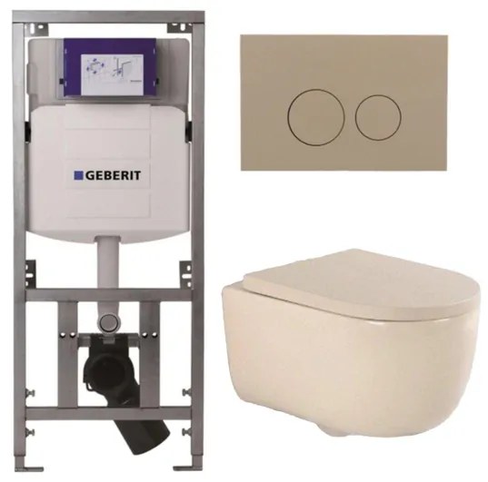 QeramiQ Dely Swirl Toiletset - 36.3x51.7cm - Geberit UP320 inbouwreservoir - 35mm zitting - bedieningsplaat taupe - ronde knoppen - beige 0701131/SW1102378/SW1000771/SW1026259