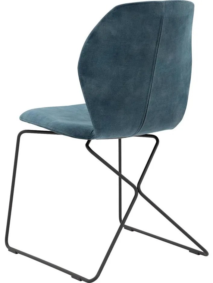 Goossens Excellent Eetkamerstoel Manzini blauw velvet stof leuning, modern design