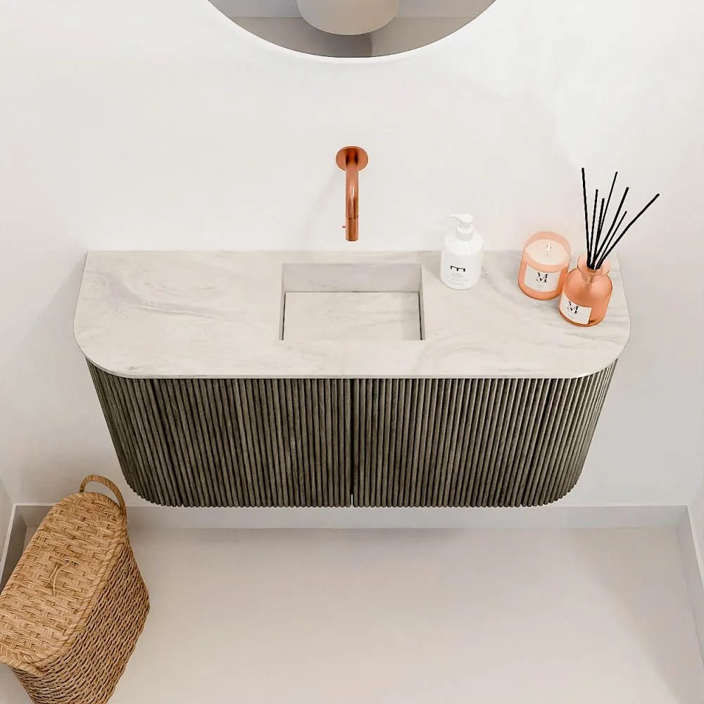 Mondiaz Joya DLux 85cm toiletmeubel ronding links/rechts shadow met wastafel faye midden zonder kraangat ostra