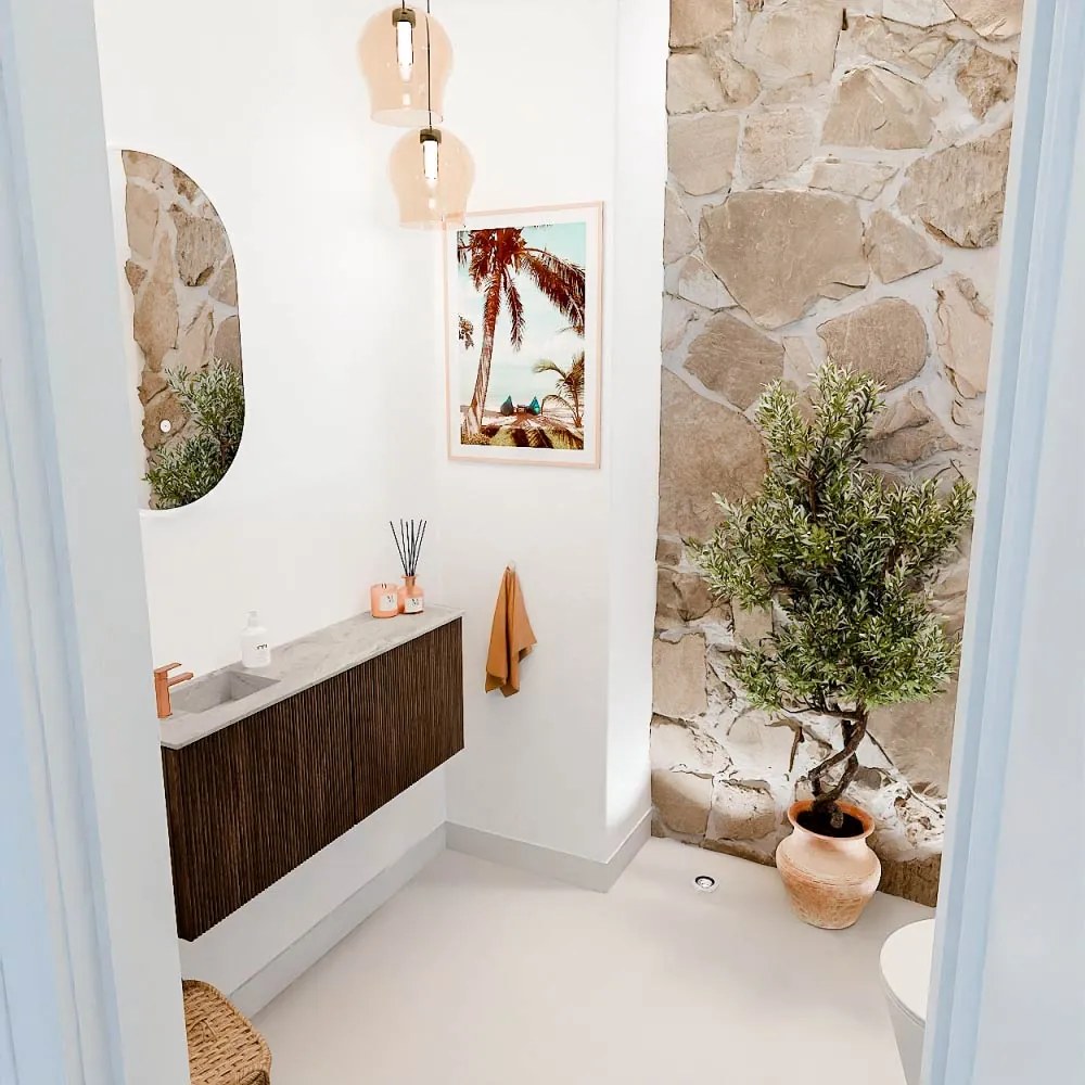 Mondiaz Joya DLux 100cm toiletmeubel walnut met wastafel faye links 1 kraangat glace