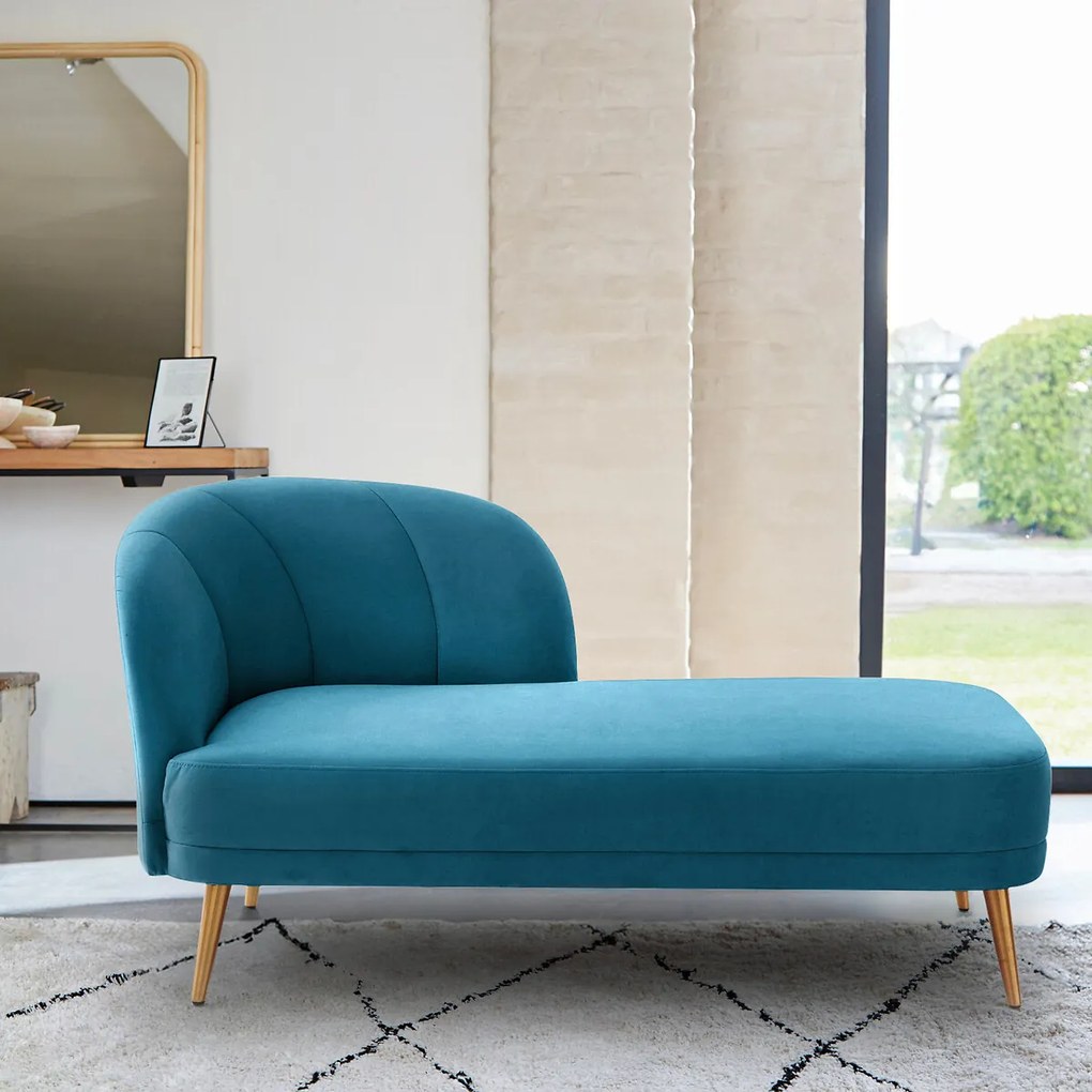 Longchair in fluweel, rechts, Leone